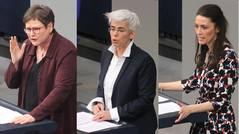 Die Bundestagsabgeordneten Breymaier (SPD), Schauws (Grüne) und Bauer (FDP) bei der Debatte im Bundestag. Bild: zwd