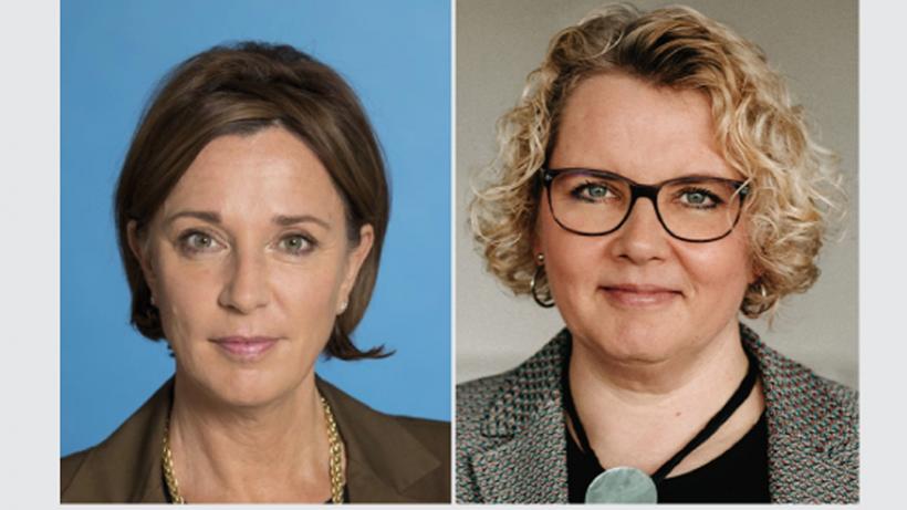 Kultusministerin Yvonne Gebauer (FDP), Maike Finnern (GEW-Vorsitzende). Fotos: links: Landesregierung, rechts Alena Wiescholek
