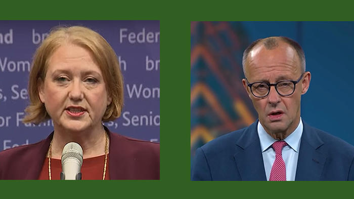 Ministerin Lisa Paus bei Vorstellung des Entwurfs eines Gewalthilfegesetzes | CDU-Chef Merz: