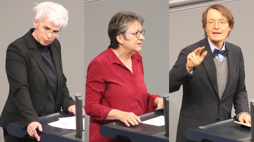 Ulle Schauws, Cornelia Möhring und Karl Lauterbach bei ihren Redebeiträgen im Bundestagsplenum - Bild: zwd
