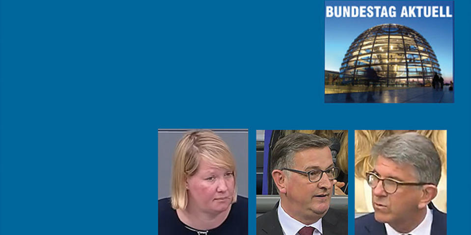 Bildquellen; Bundestag-Livestream: MdB Esdar (17.09.25); MdB Rabanus (19.11.25), BKM Weimer (14.05.25)