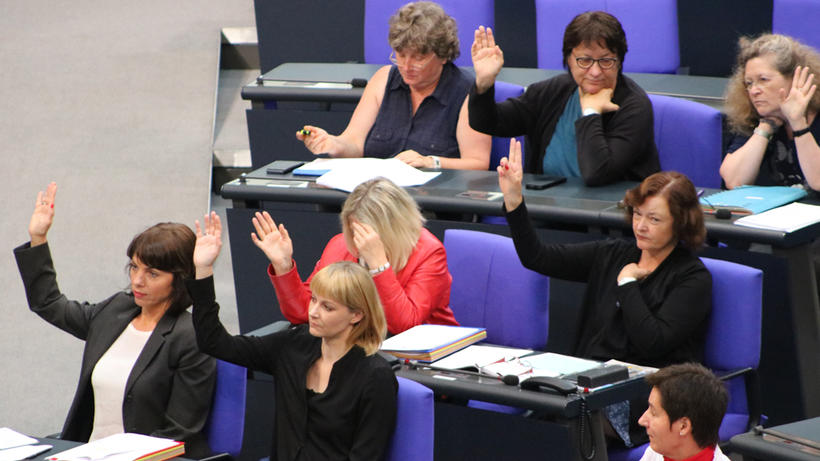 Die Linkenfraktion bei der Abstimmung im Bundestag. - Bild: zwd