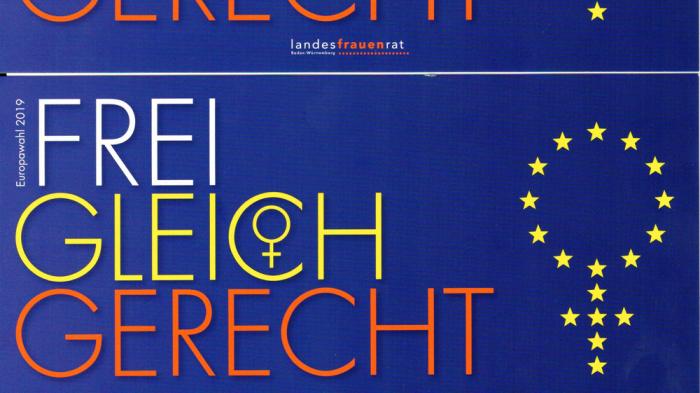 Postkarte FREI GLEICH GERECHT, Bild: Landesfrauenrat Baden-Württemberg
